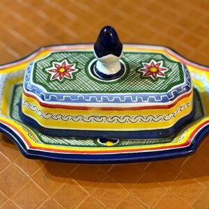 Talavera Mexico Handcrafted Multicolor Ceramic Butter Dish